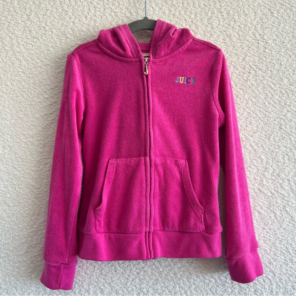 Juicy Couture Girls Kids Terry‎ Cloth Pink Zip Up Hoodie Size 6